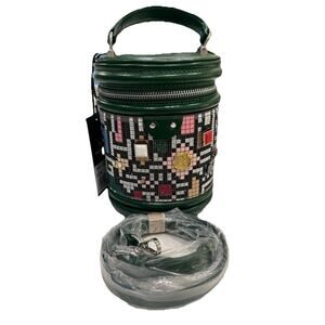 American Bee‎ Bling Sparkle Green Bucket Bag Cylinder Shoulder Crossbody Handbag